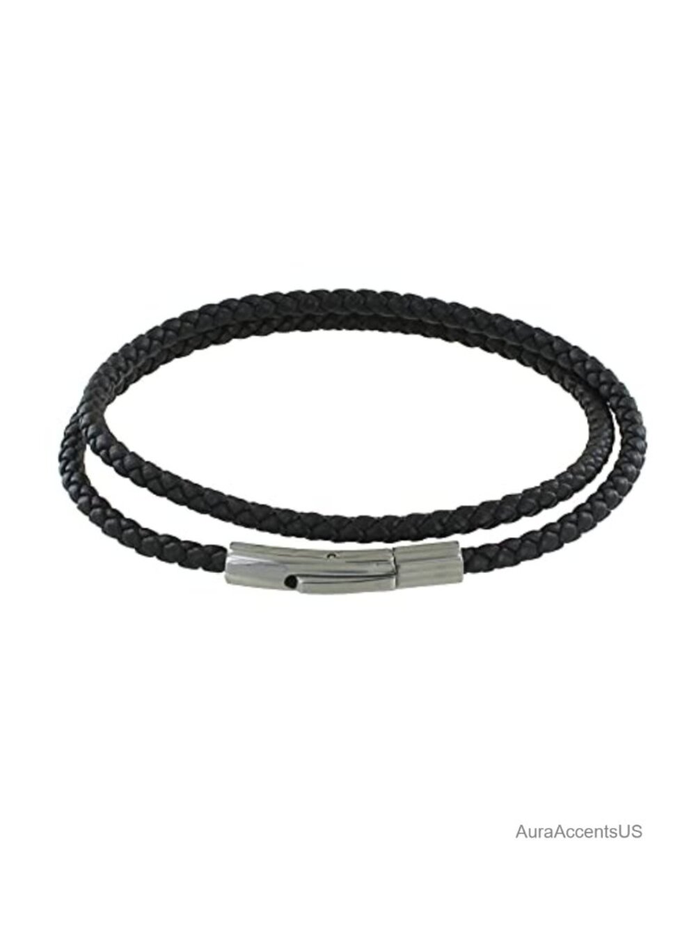 Men's Braided Leather Bracelet Round Stainless Steel Clasp Gift Boxed
